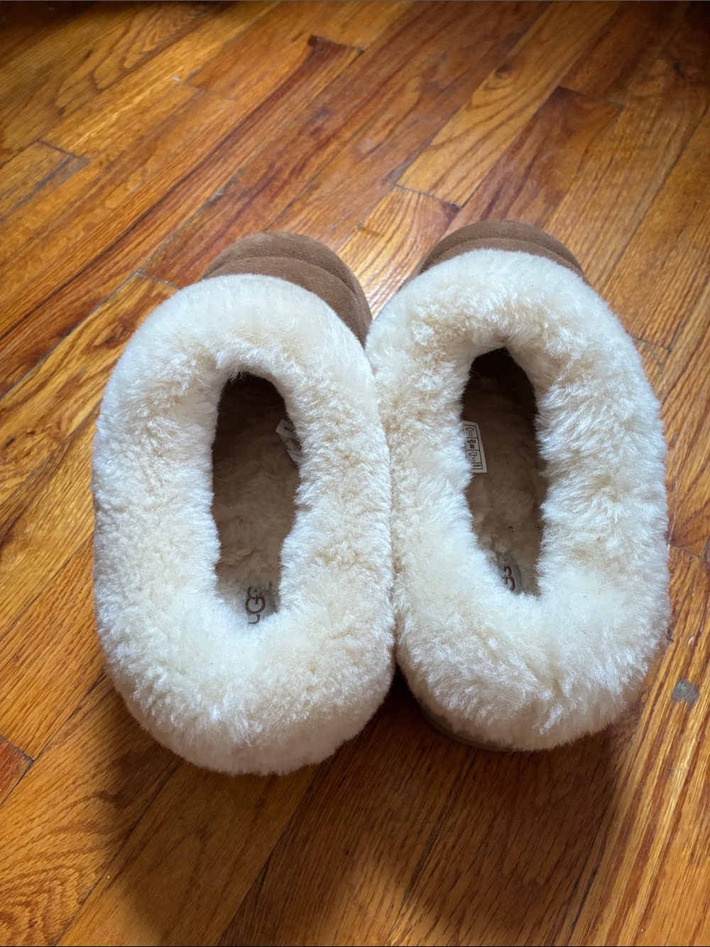 UGG Plush Shearling-Lined Brown Suede Slippers - Picture 2 of 8